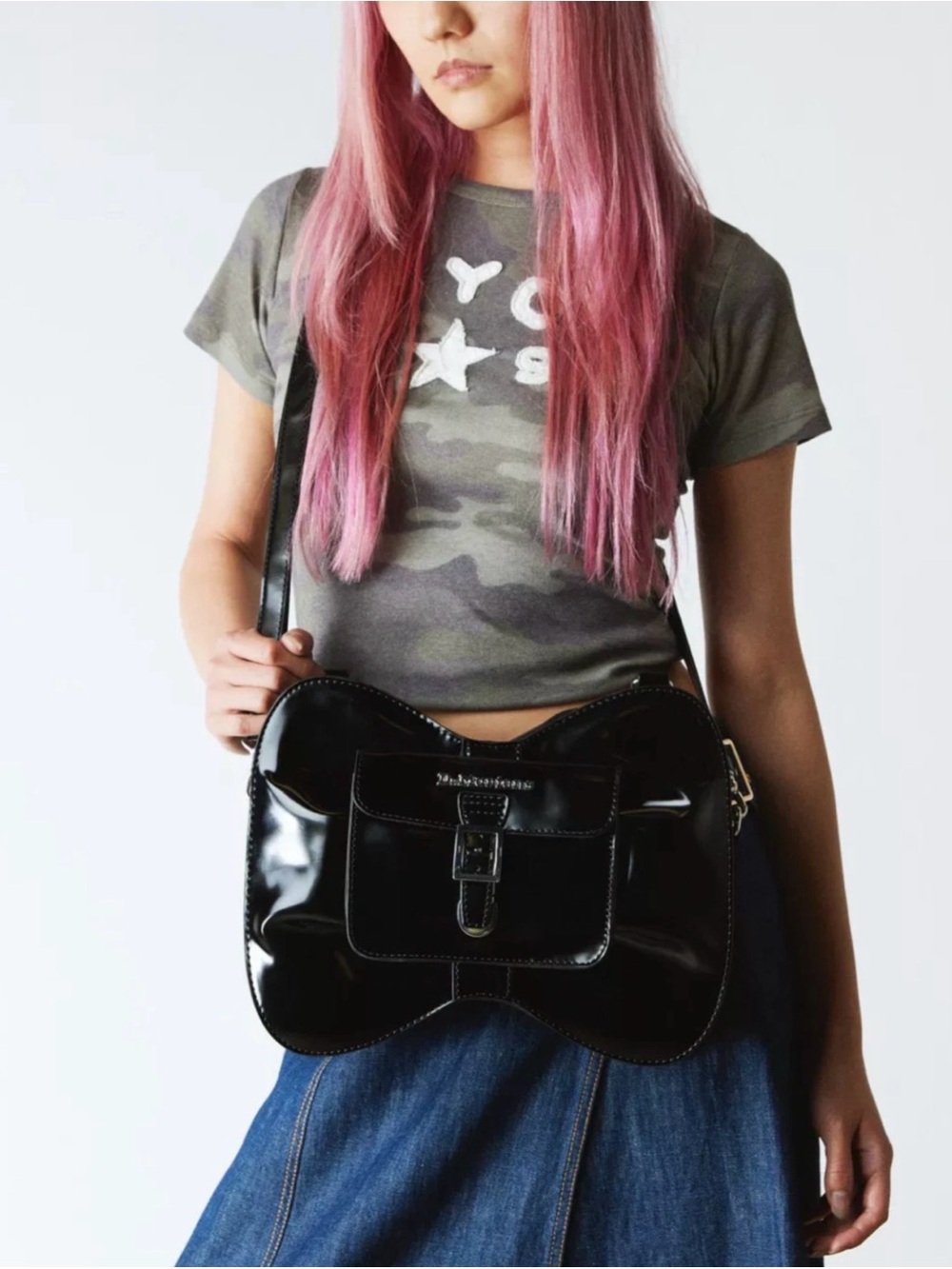 Dr. Martens NWT Vegan Bow Bag Black Goth Punk Y2K Backpack Crossbody Grunge - Picture 12 of 16